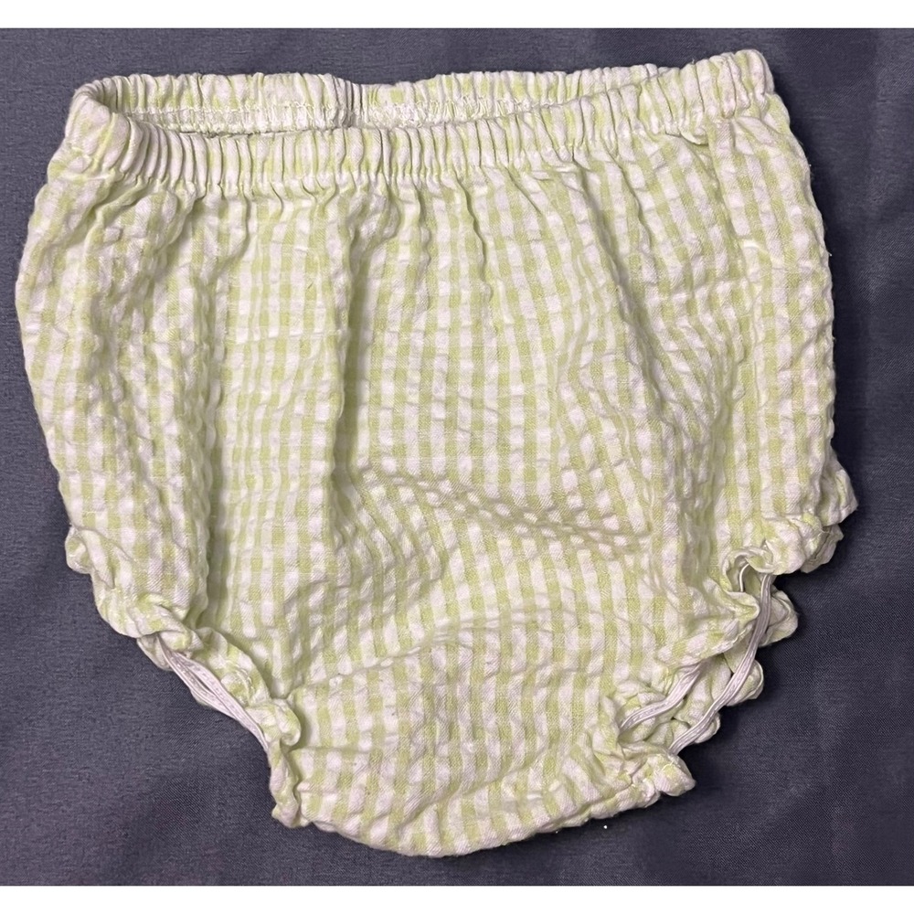 Baby Green White Gingham Bloomers Diaper Cover 12 Months Elastic Waist